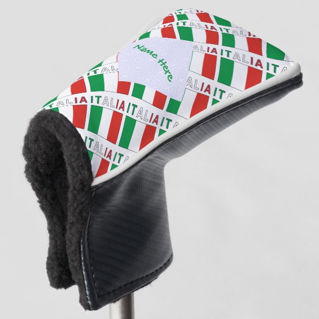 Italia e Bandiera Italiana Tiled Green Personalise Golf Head Cover (3/4 Front)