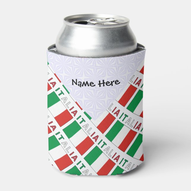 Italia e Bandiera Italiana Tiled with Your Name Can Cooler (Can Front)