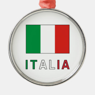 Italia Flag & Word Metal Tree Decoration