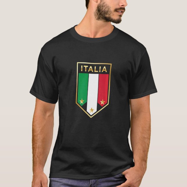 Italia Graphic  Proud Italian  Italian Flag Shield T-Shirt (Front)