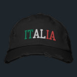 ITALIA Italy Colours Green White Red Vintage Style Embroidered Hat<br><div class="desc">ITALIA embroidered with Italian Flag Colours Green White and Red on Black vintage style distressed cotton hat. Makes a wonderful gift for anybody who adores the beautiful country of Italy!</div>