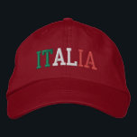 ITALIA Italy Flag Colours Green White and Red Embroidered Hat<br><div class="desc">ITALIA embroidered with Italian Flag Colours Green White and Red on Red cotton hat. Makes a wonderful gift for anybody who adores the beautiful country of Italy!</div>
