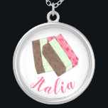 ITALIA Italy Italian Food Spumoni Ice Cream Gelato Silver Plated Necklace<br><div class="desc">Illustration features a delicious Italian spumoni gelato dessert, with layers of cherry, mint, and chocolate ice cream, and bits of cherries, fruits and nuts. Ideal for your favourite ice cream aficionado, spumone fan, or lover of Italian food classics! This Italian food design is also available on other products. Lots of...</div>