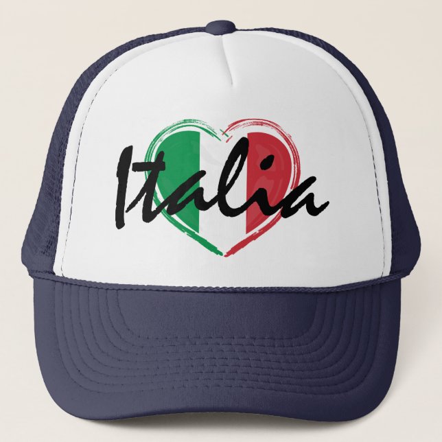 Italia Italy Italian Love Heart Flag Trucker Hat (Front)