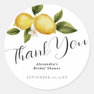 Italia Lemon Calligraphy Bridal Shower Thank You Classic Round Sticker