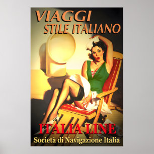 ITALIA LINE Travel Italian Style Ship Poster Art