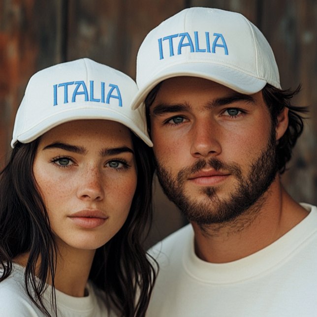 Italia Or Italy White Cap with Blue Embroidery (Italia or Italy blue embroidered white cap for italian heritage gift for her, gift for him)