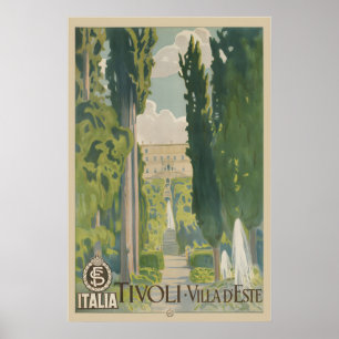 Italia Tivoli Villa d'Este Vintage Travel Poster