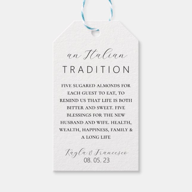 Italian Almond Wedding Tradition Favour Tag (Front)