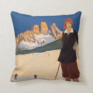 Italian Alps vintage travel throw pillow