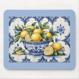 Italian Amalfi blue white tiles bowl of lemons Mouse Pad