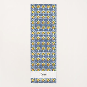 Italian Amalfi blue white tiles lemons Yoga Mat