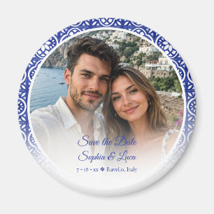 Italian Amalfi Coast Blue Tile Photo Save the Date Magnet