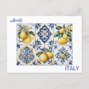 Italian Amalfi Coast blue white tiles lemons Postcard