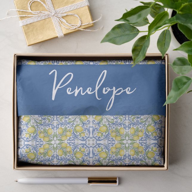 Italian Amalfi Lemon Blue Mediterranean Tile Tissue Paper (Gift)