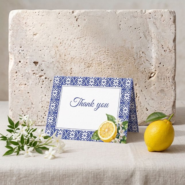 Italian Amalfi Lemon Blue Tile Thank You Card (Italian Amalfi Lemon Blue Tile Thank You Card)