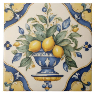 Italian Amalfi Lemon Ceramic Blue Gold Tile