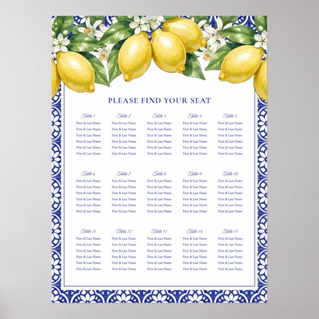 Italian Amalfi Lemon Wedding Seating Chart (Front)