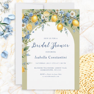 Italian Amalfi Lemons Yellow Blue Bridal Shower Invitation