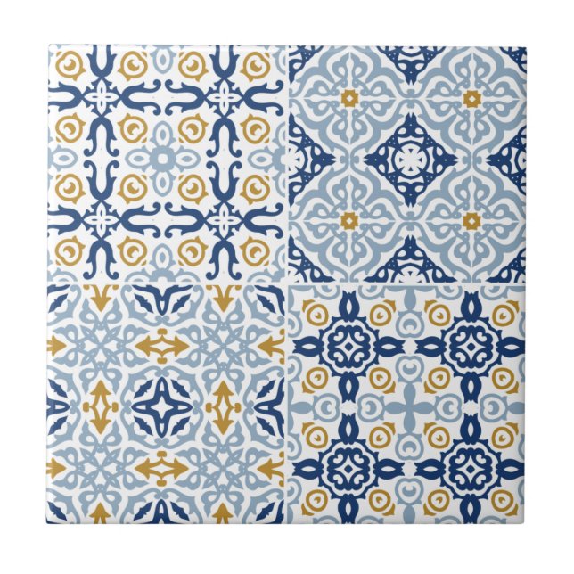 Italian Amalfi Tile Blue Yellow Ceramic Tile (Front)