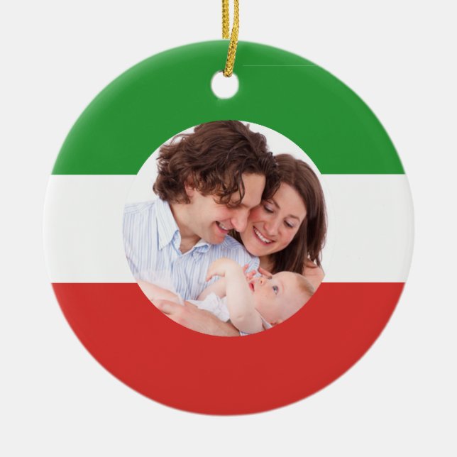 Italian-American Flag of Italy Family Photo Xmas Ceramic Tree Decoration (Front)