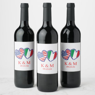 Italian American Heart Flags Wine Label