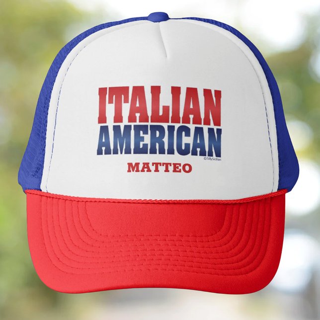 Italian American Personalised Trucker Hat (Italian American Bold Red and Navy Fonts Personalized Trucker Hat)