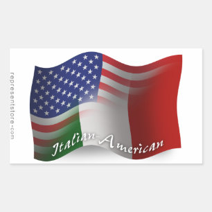 Italian-American Waving Flag Rectangular Sticker