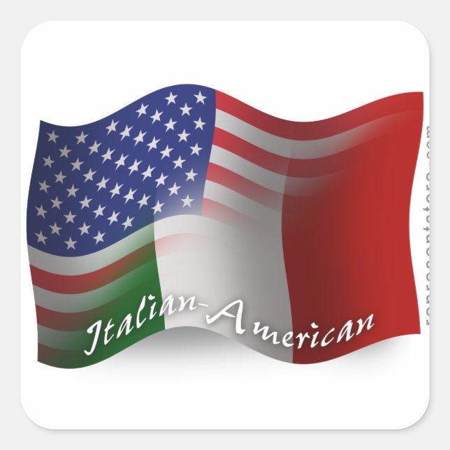 Italian-American Waving Flag Square Sticker (Front)