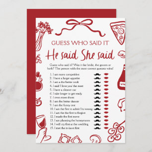 Italian Amore He Said She Said Bridal Shower Game Invitation