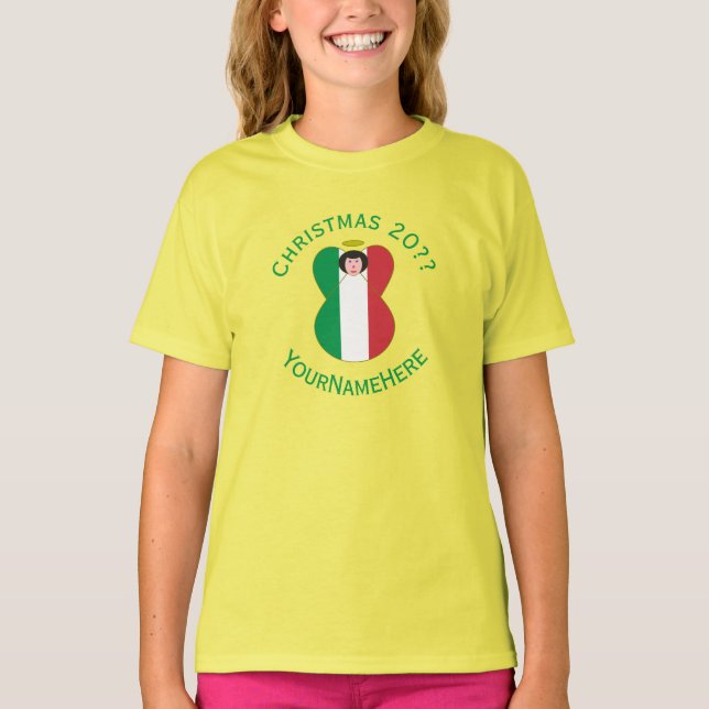 Italian Angel Christmas Flag Personalised Girl's T-Shirt (Front)