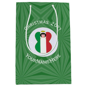 Italian Angel Christmas Flag Personalised  Medium Gift Bag