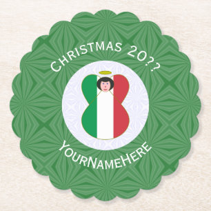Italian Angel Christmas Flag Personalised  Paper Coaster