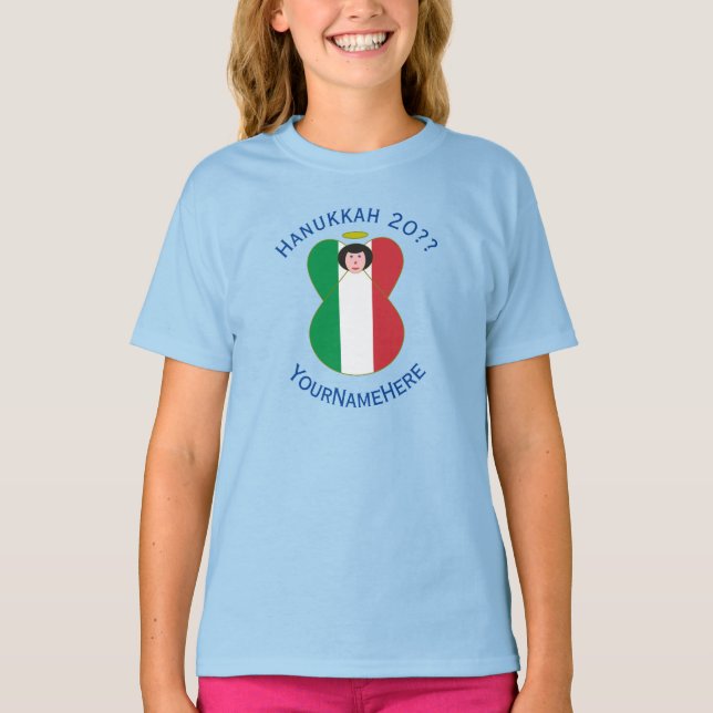 Italian Angel Hanukkah Flag Personalised Girl:s T-Shirt (Front)