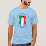 Italian Angel Hanukkah Flag Personalised Men's  T-Shirt<br><div class="desc">Short sleeve men's T-shirt for Hanukkah shows an angel dressed in the Italian flag. Above,  in blue letters,  add a holiday or occasion and a year in blue letters. Below,  also in blue letters,  is a place for a name. Great for holiday gift.</div>