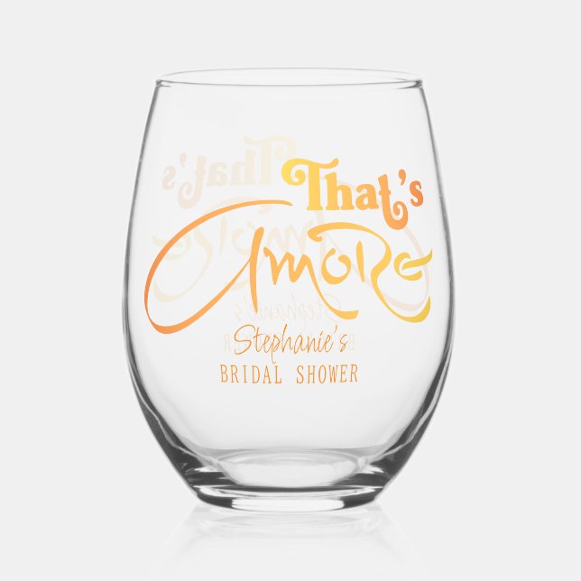 Italian Aperol Cocktail That's Amore Bridal Shower Stemless Wine Glass (Front)