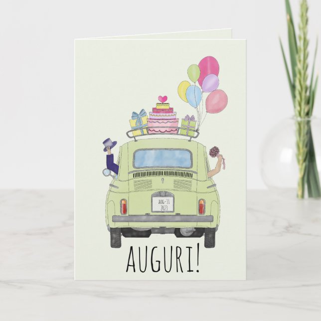 Italian Auguri Wedding Day Fiat 500 Card (Front)