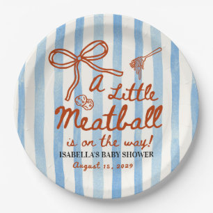 Italian Baby Shower Theme Blue Stripes Paper Plate