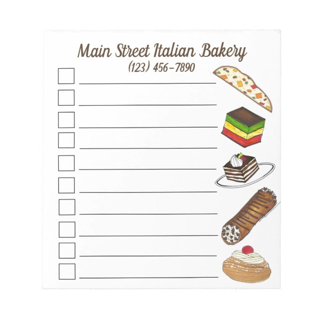 Italian Bakery Zeppole Cannoli Tiramisu Biscotti Notepad (Front)
