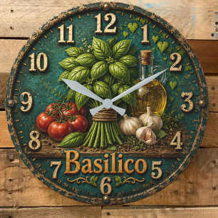 Italian Basil Kitchen Rustic Farmhouse Large Clock