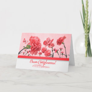 Italian Birthday Buon Compleanno! Pink Carnations Card