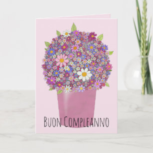 Italian Birthday Pink bouquet of flowers Card