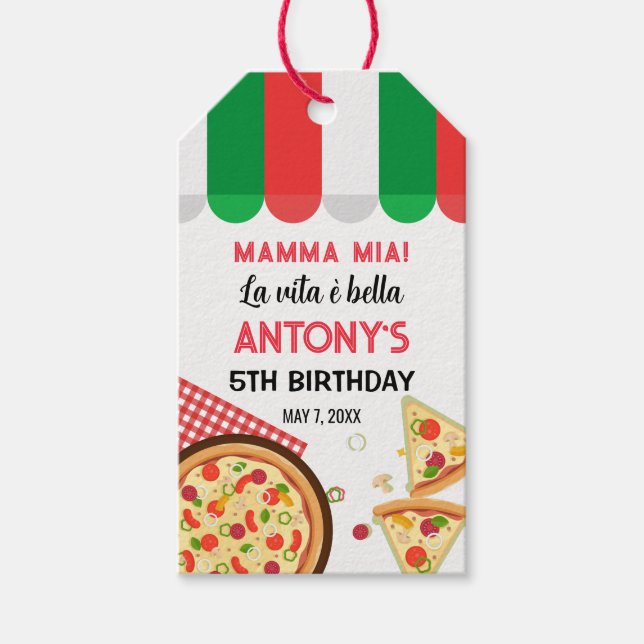 Italian Birthday Pizza Party Gift Tags (Front)