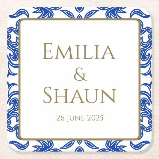 Italian Blue and White Personalised Coasters (Front)