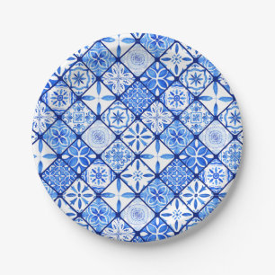 Italian Blue And White Tiles Birthday Party Paper Plate