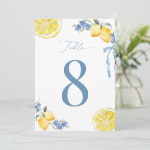 Italian Blue Bow Lemon Wedding 5x7 Table Number