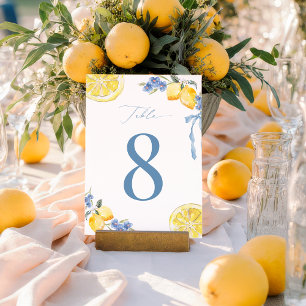 Italian Blue Bow Lemon Wedding 5x7 Table Number