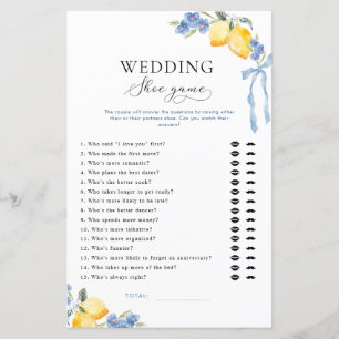 Italian Blue Bow & Lemons Bridal Wedding Shoe Game