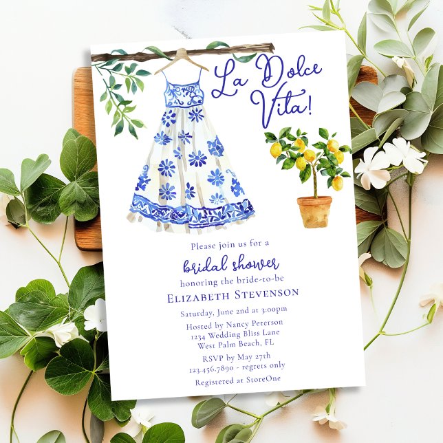 Italian Blue Dress La Dolce Vita Bridal Shower  Invitation (Creator Uploaded)