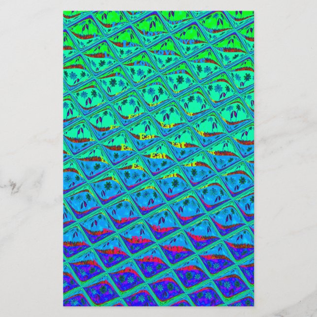 Italian Blue Mermaid Motif Art Print Stationery (Front)